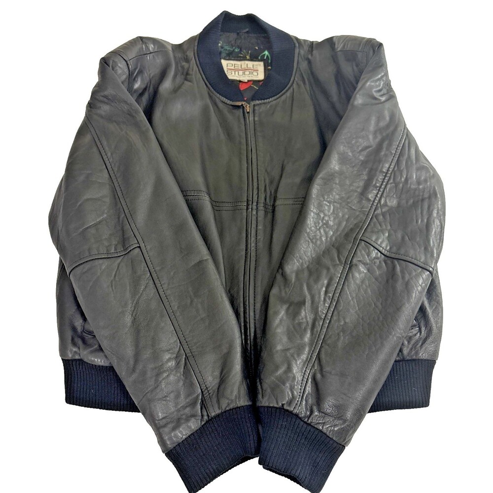 Wilsons Leather Pelle Studio Men's Bomber Jacket Black Size XL Americana America